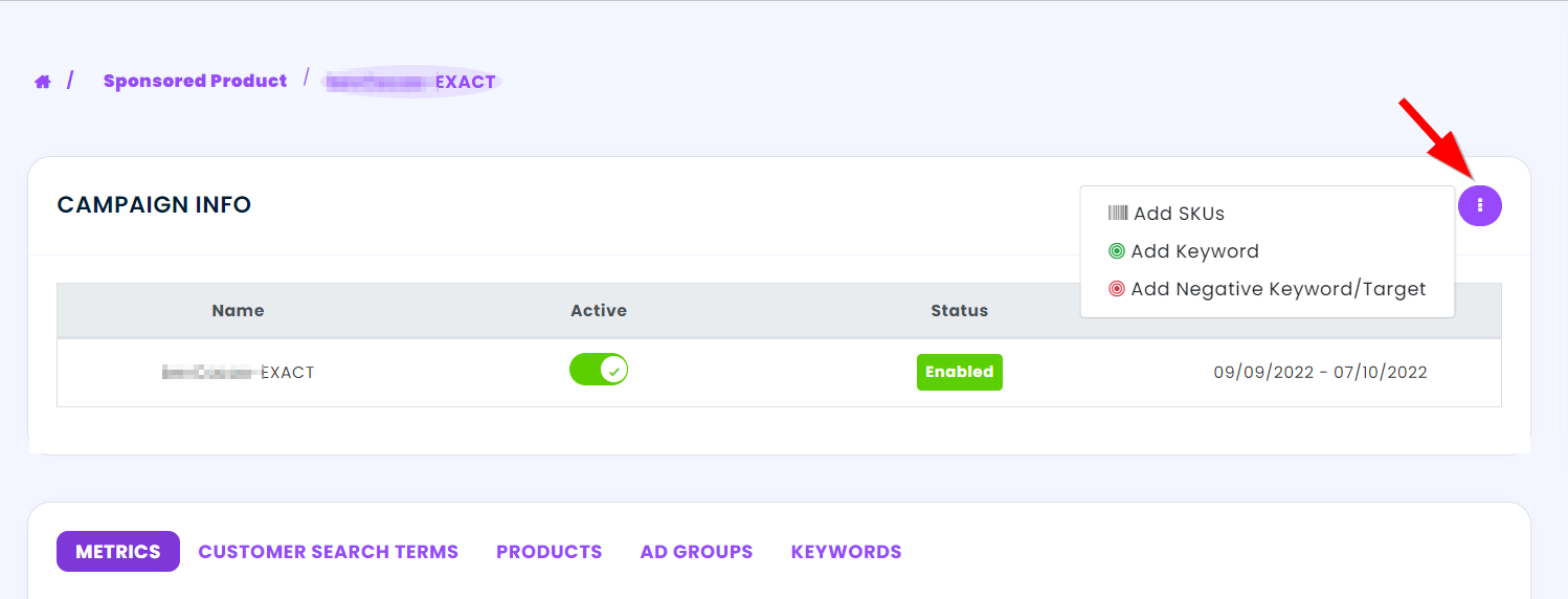 Campaign Info change options using 3-dots button