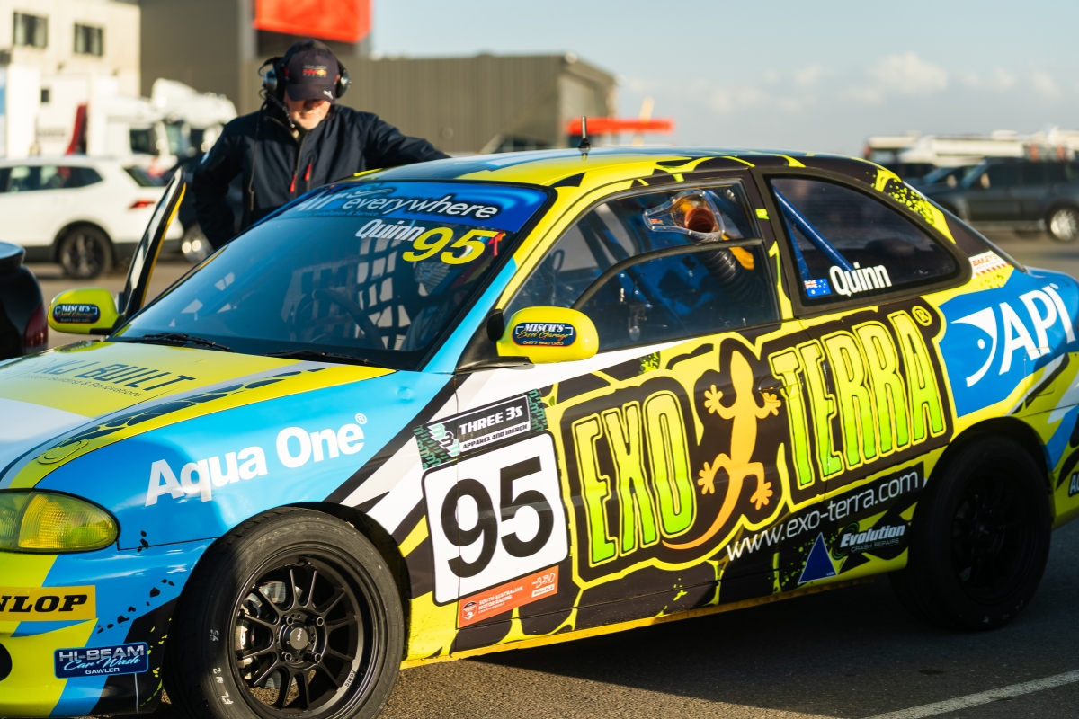 Race car in formation area, getting ready to start the race