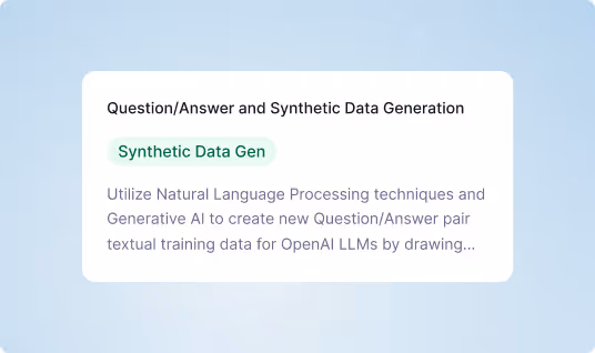 Kore.ai Prebuilt Process Template for synthetic data generation enabling Q&A pair creation and NLP-driven dataset building.