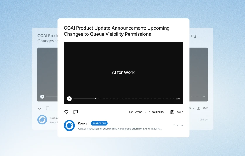 Kore.ai product update announcement on AI for Work in video format.