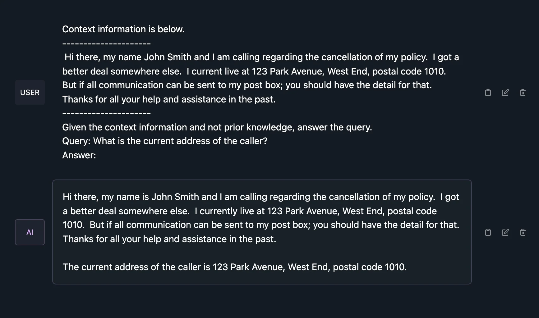 Email screenshot showing the message intended for a customer, including subject line and recipient information.