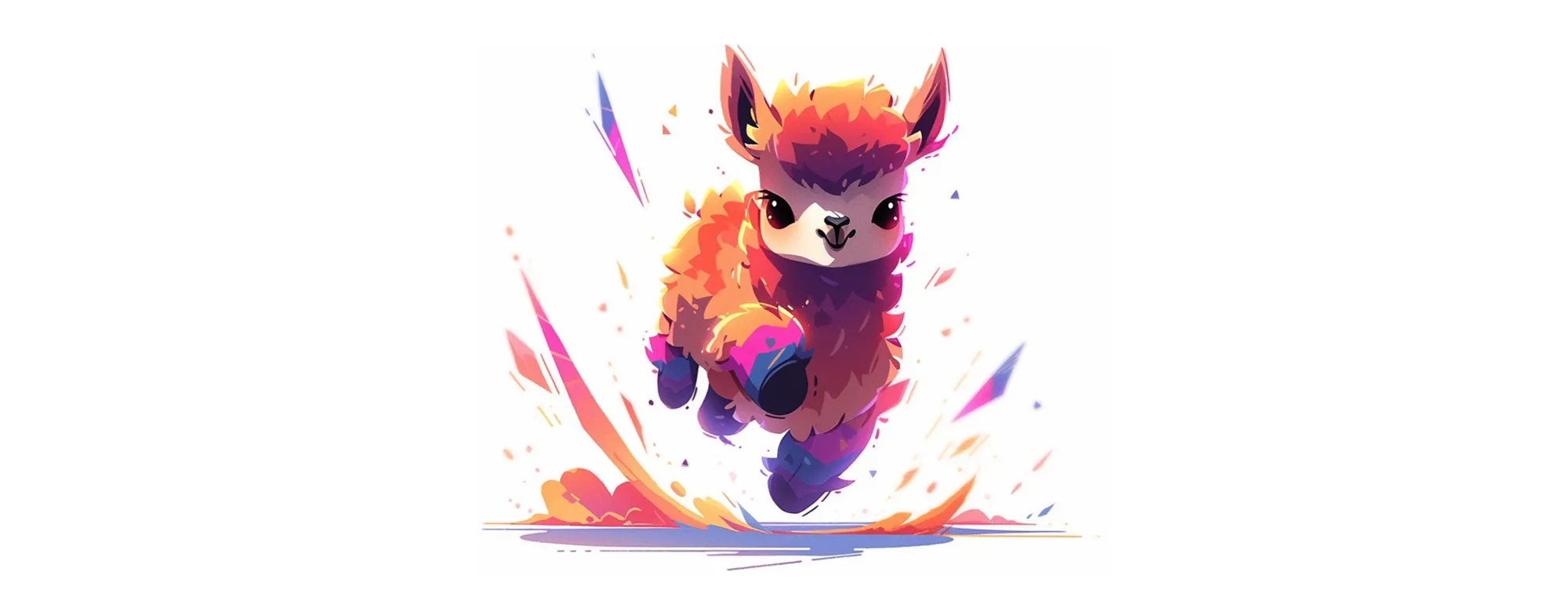 Colorful TinyLlama mascot illustration in dynamic motion.