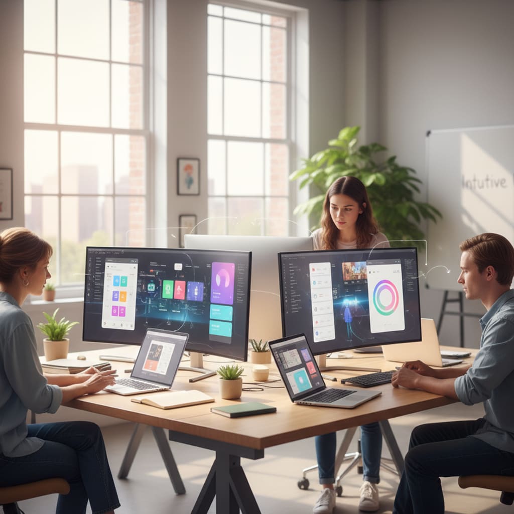 UX/UI team collaborating on a digital experience design.