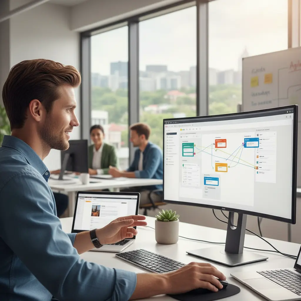 Developer building a website on a low-code platform.