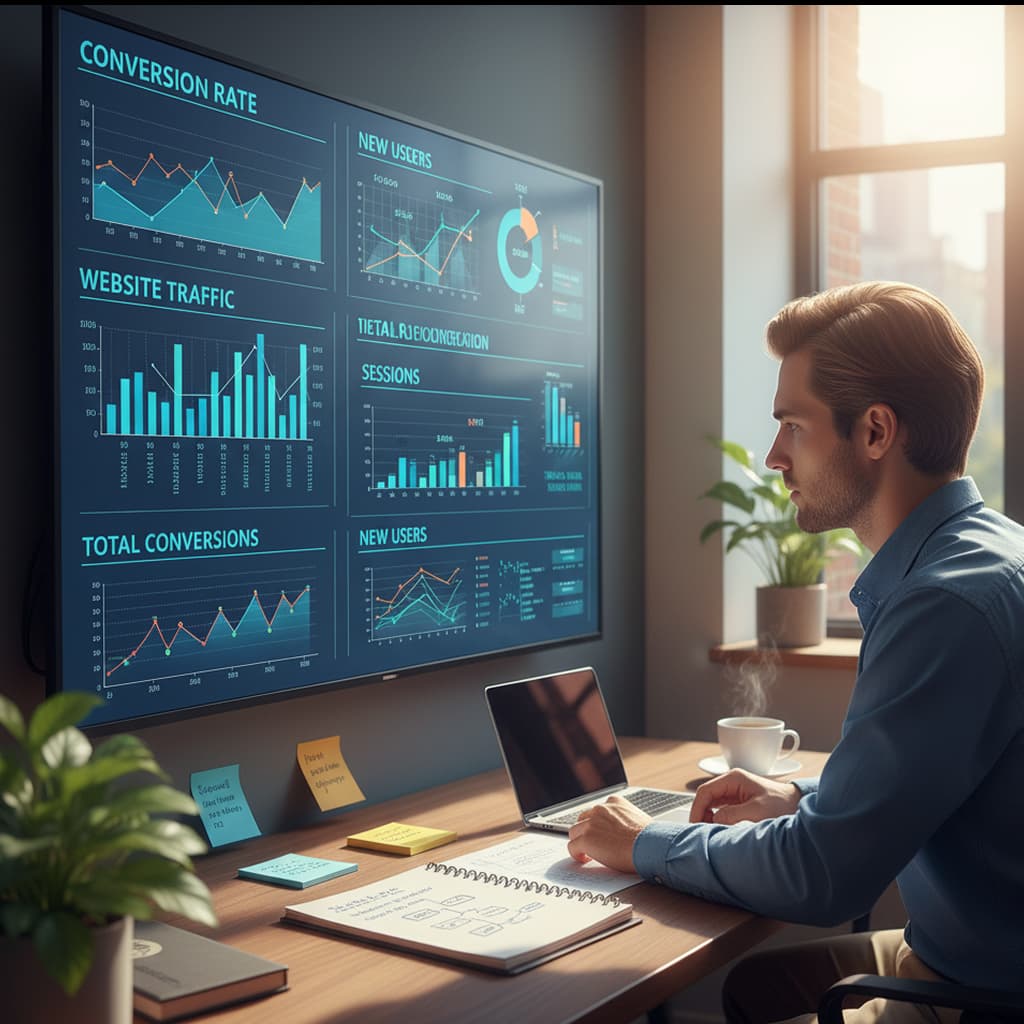 Analyst reviewing web metrics.