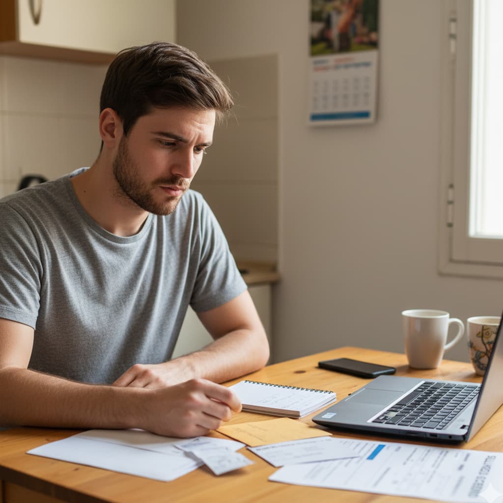 Man reviewing financial documents at his desk.