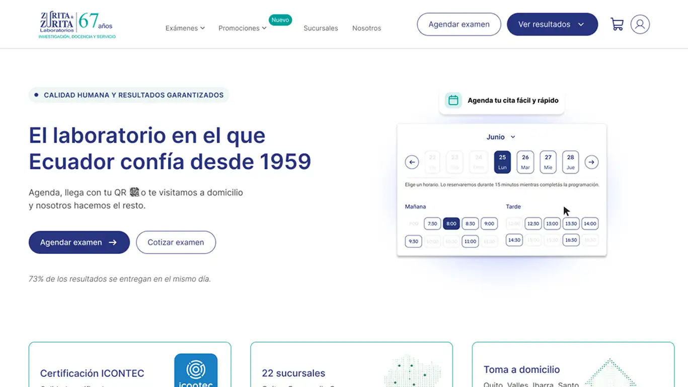 Zurita & Zurita Laboratorios homepage with online lab appointment booking