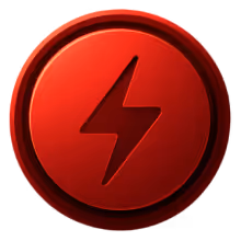 Red circular icon with a black lightning bolt symbol in the center.