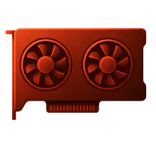 Red computer graphics card with two cooling fans and a PCIe connector.