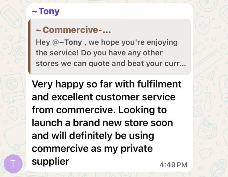 Client feedback from Tony on WhatsApp