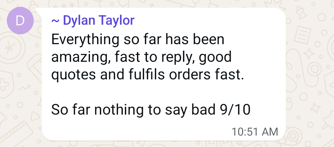 Client feedback from Dylan on WhatsApp