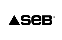 Logo SEB avec un triangle noir à gauche.