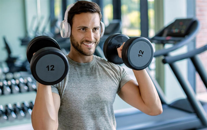 Happy man working out