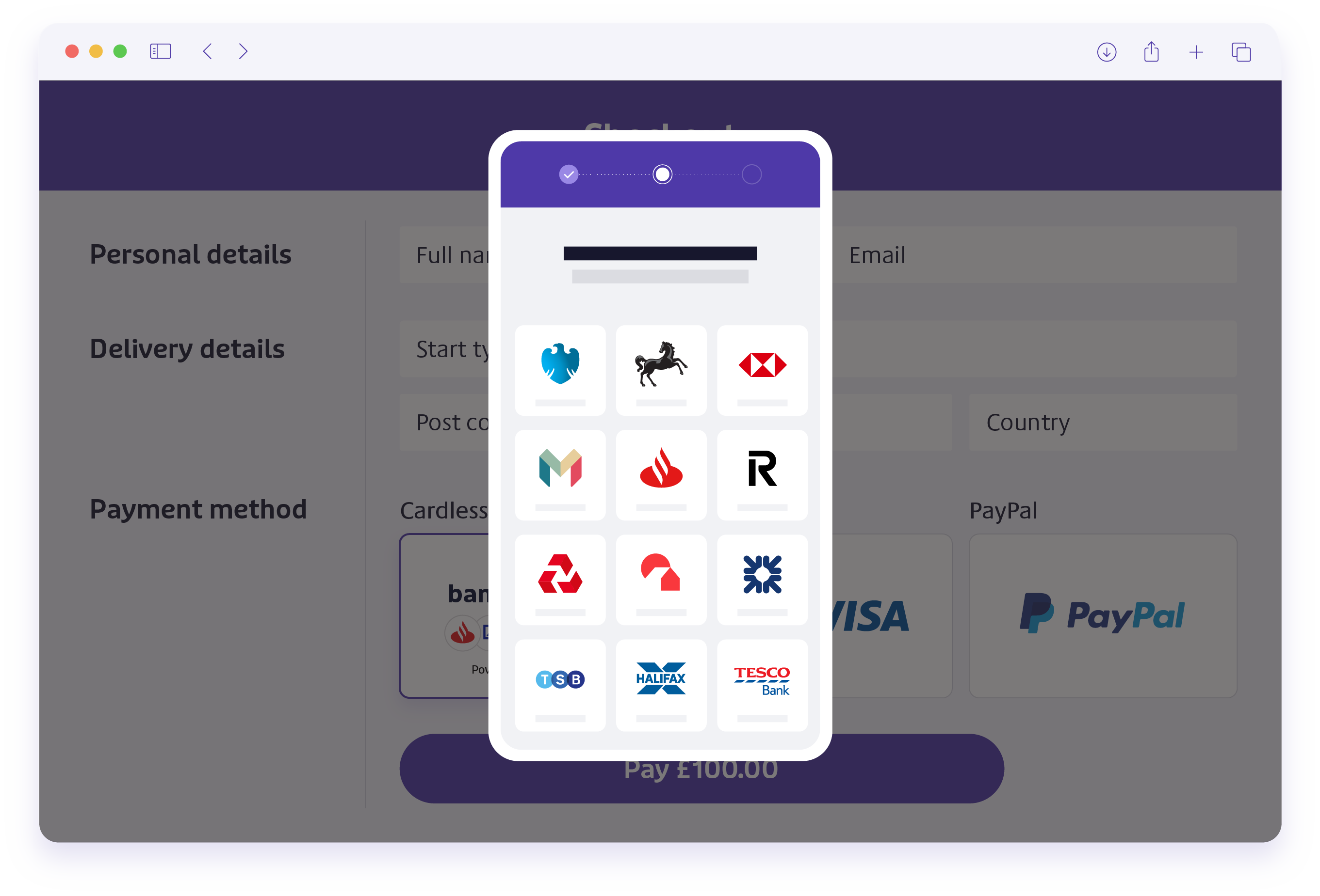 bank selector screen on checkout image