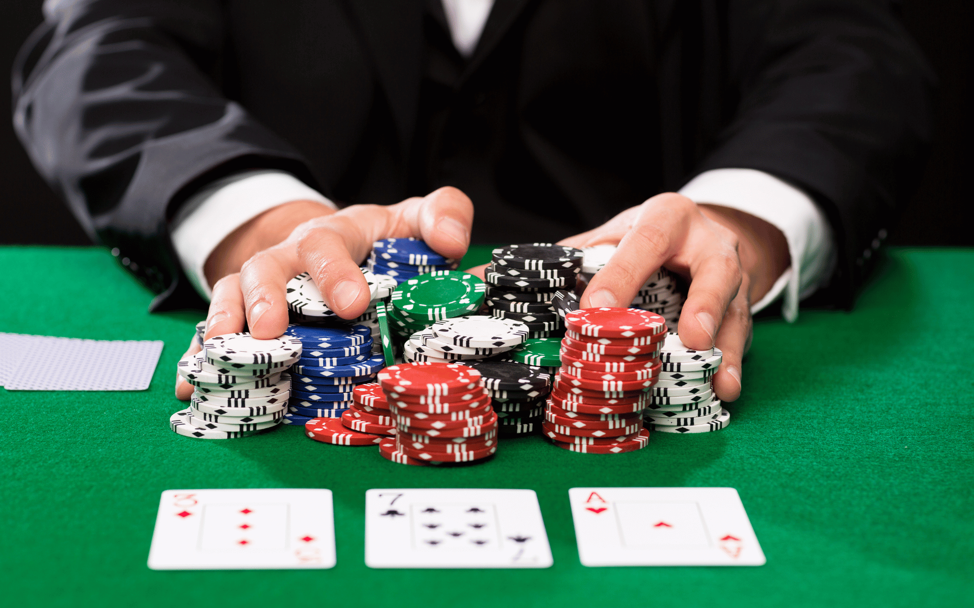 card and poker chips on table