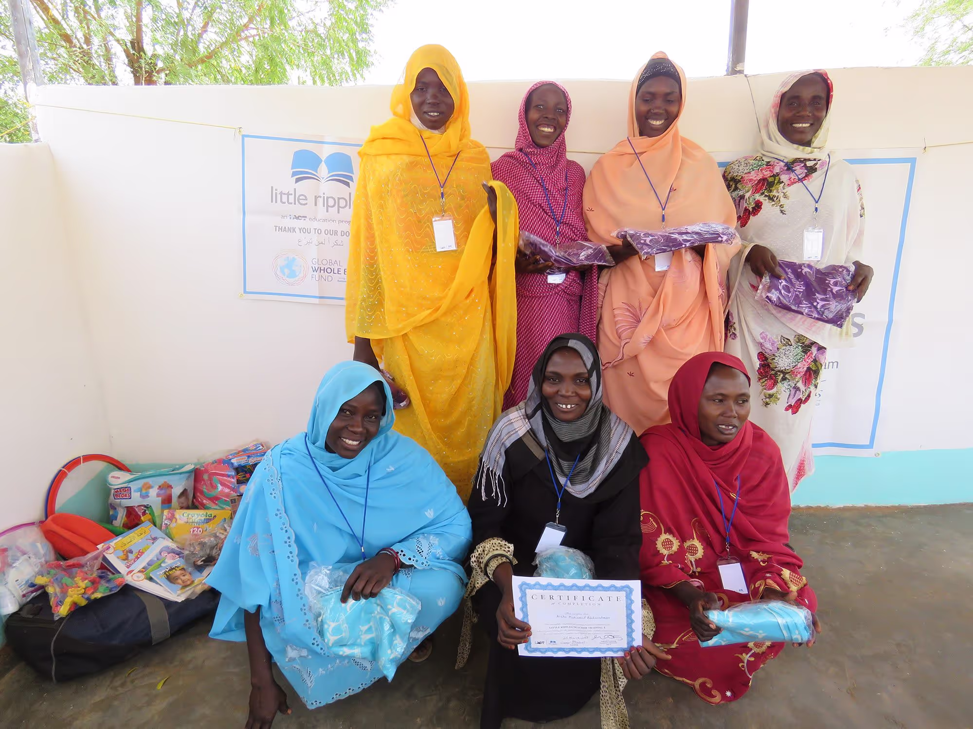 Refugee women employed as Little Ripples teachers in refugee camp Djabal after completing Little Ripples Teacher Training