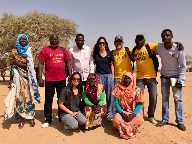 Our team including the Little Ripples refugee staff from refugee camps Goz Amer and Djabal who travelled to camp Mile to assist in implementing Little Ripples with a new community. Photo: iACT, refugee camp Mile, 2018.