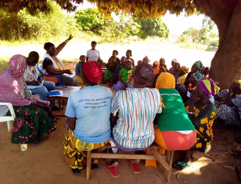 Community feedback meeting in Alaba village, northern Uganda.