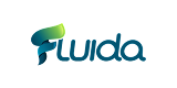 Fluida company logo with stylized blue and green lettering.