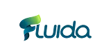 Fluida company logo with stylized blue and green lettering.