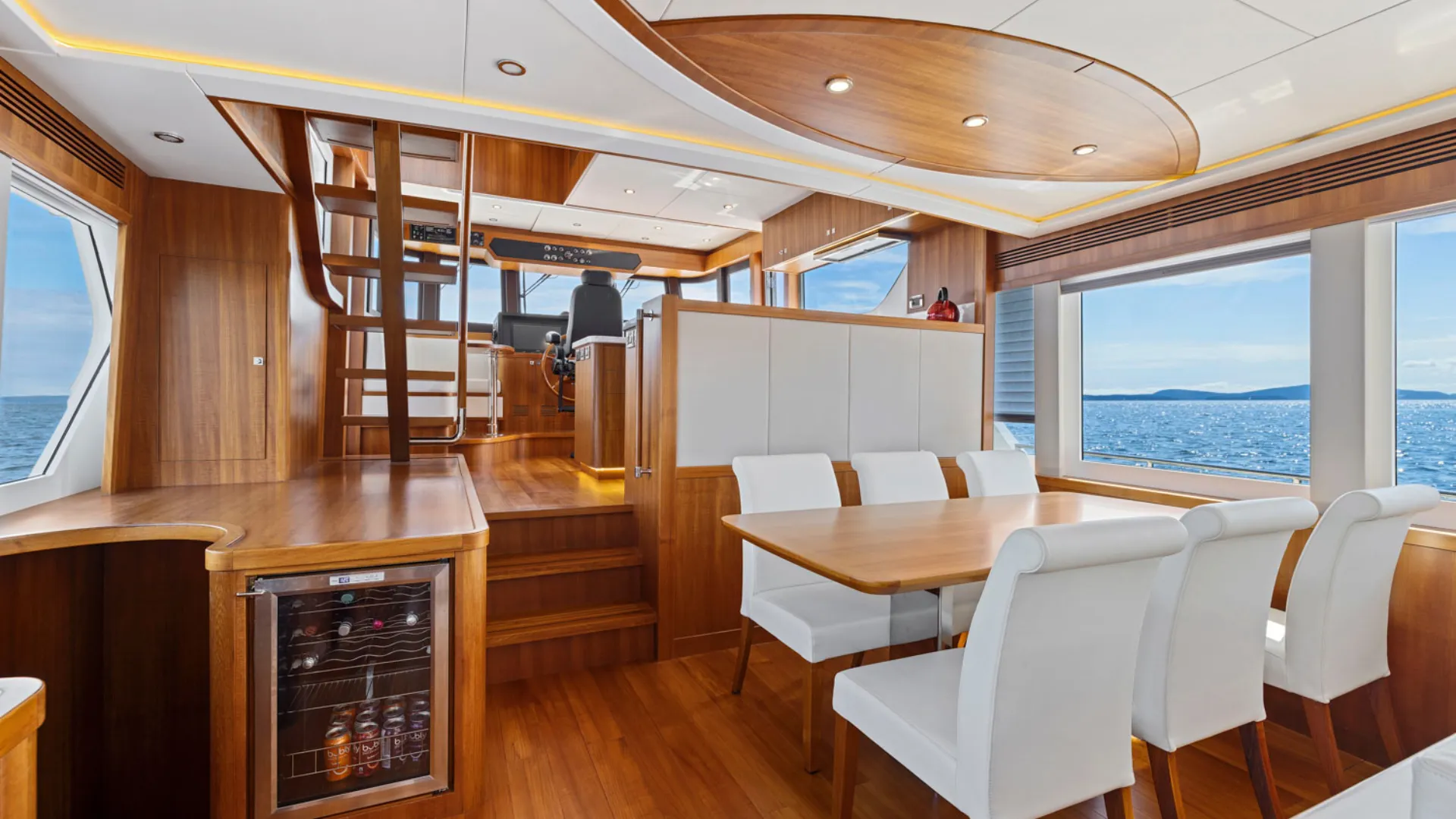 selene ocean luxurious yacht interior dining with ocean view
