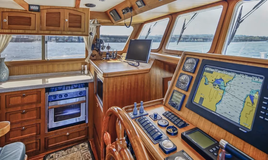 42 archer boat cockpit with navigational screens sea view
