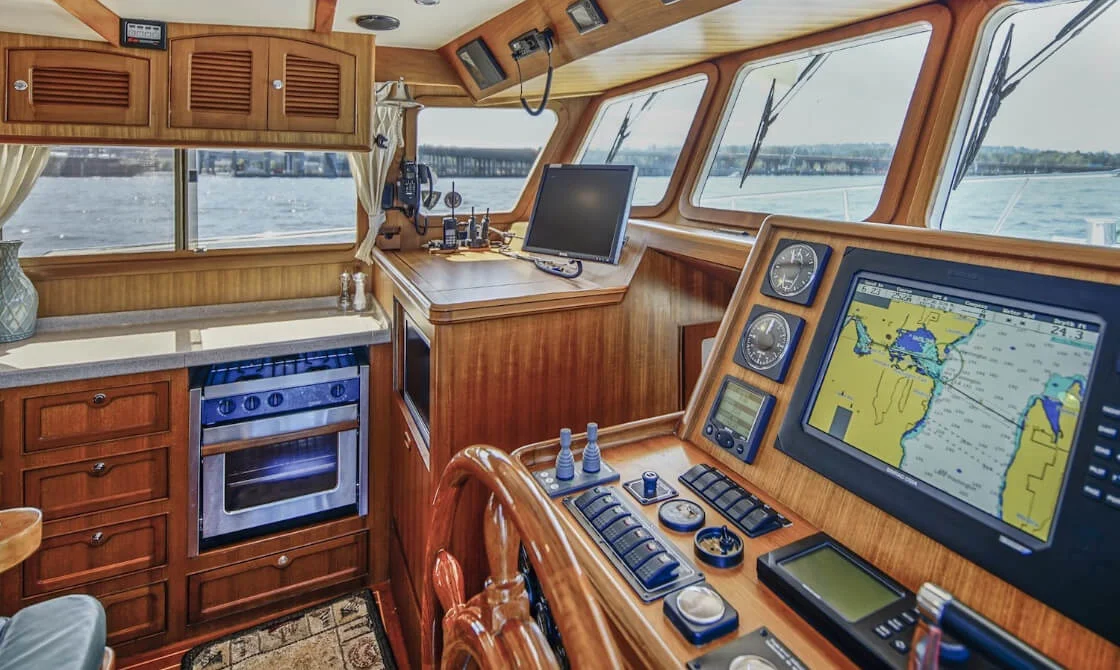 42 archer boat cockpit with navigational screens sea view