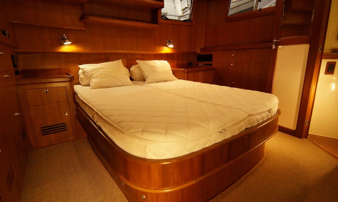 42 archer cozy wooden cabin bedroom double bed warm lighting