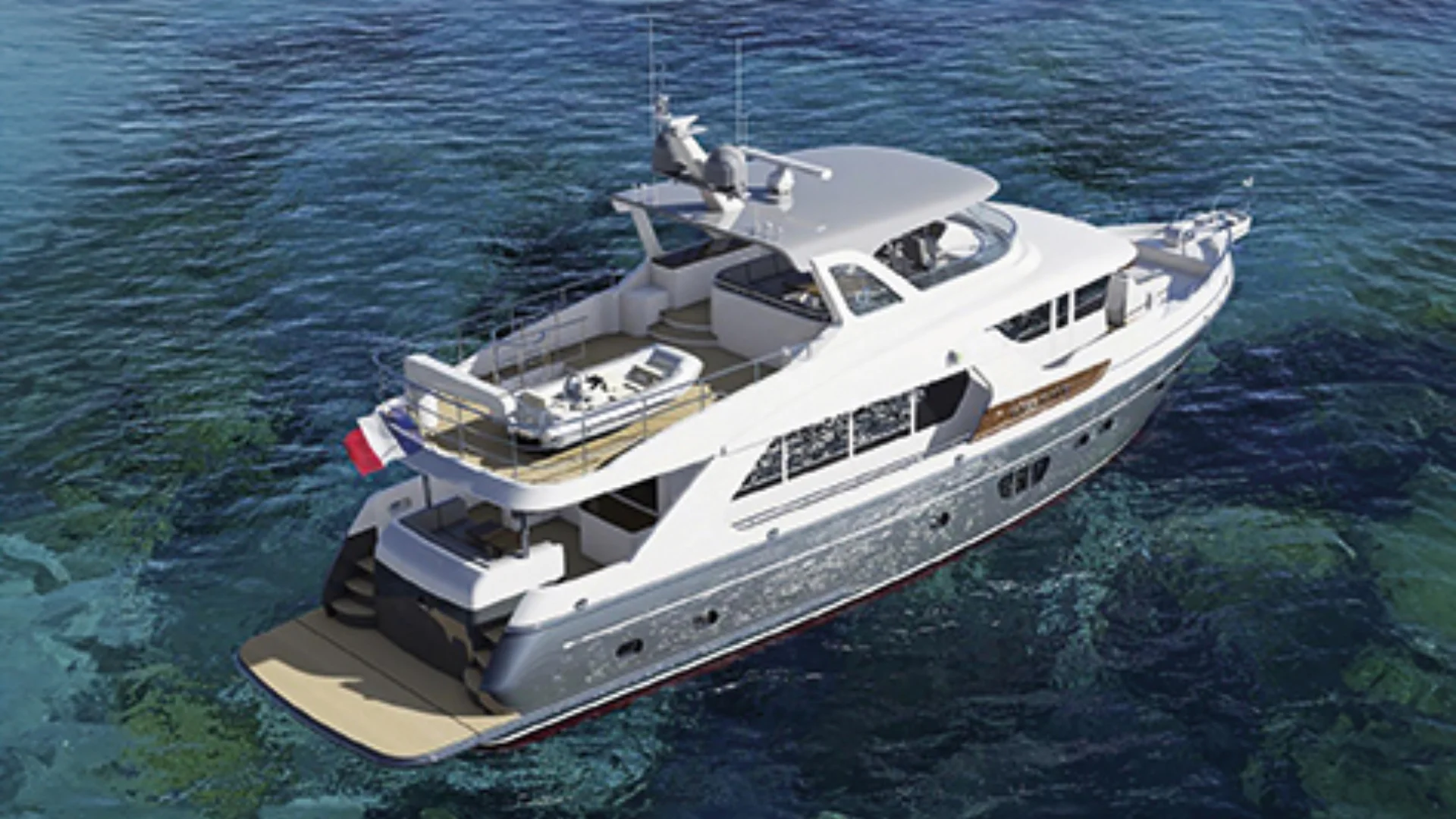 72 ocean white yacht sailing on clear blue waters