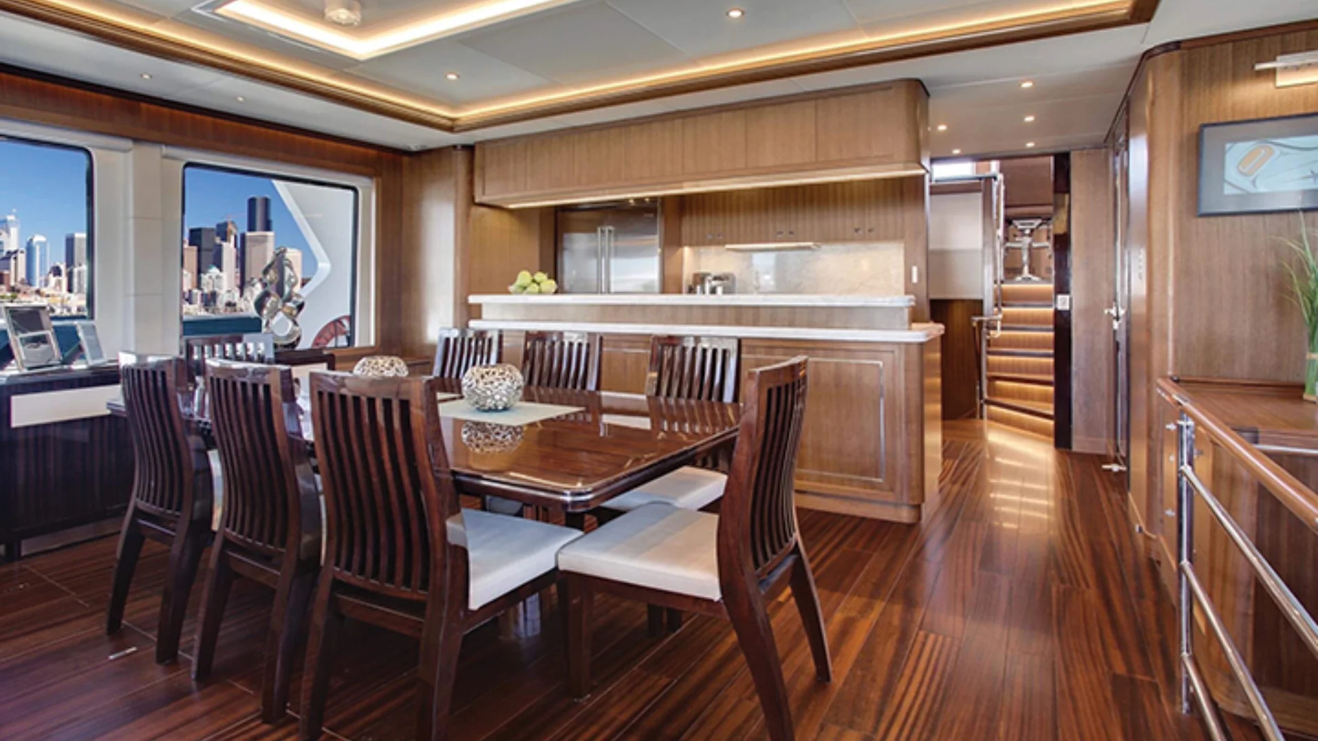 92 ocean explorer luxurious yacht interior dining table city view