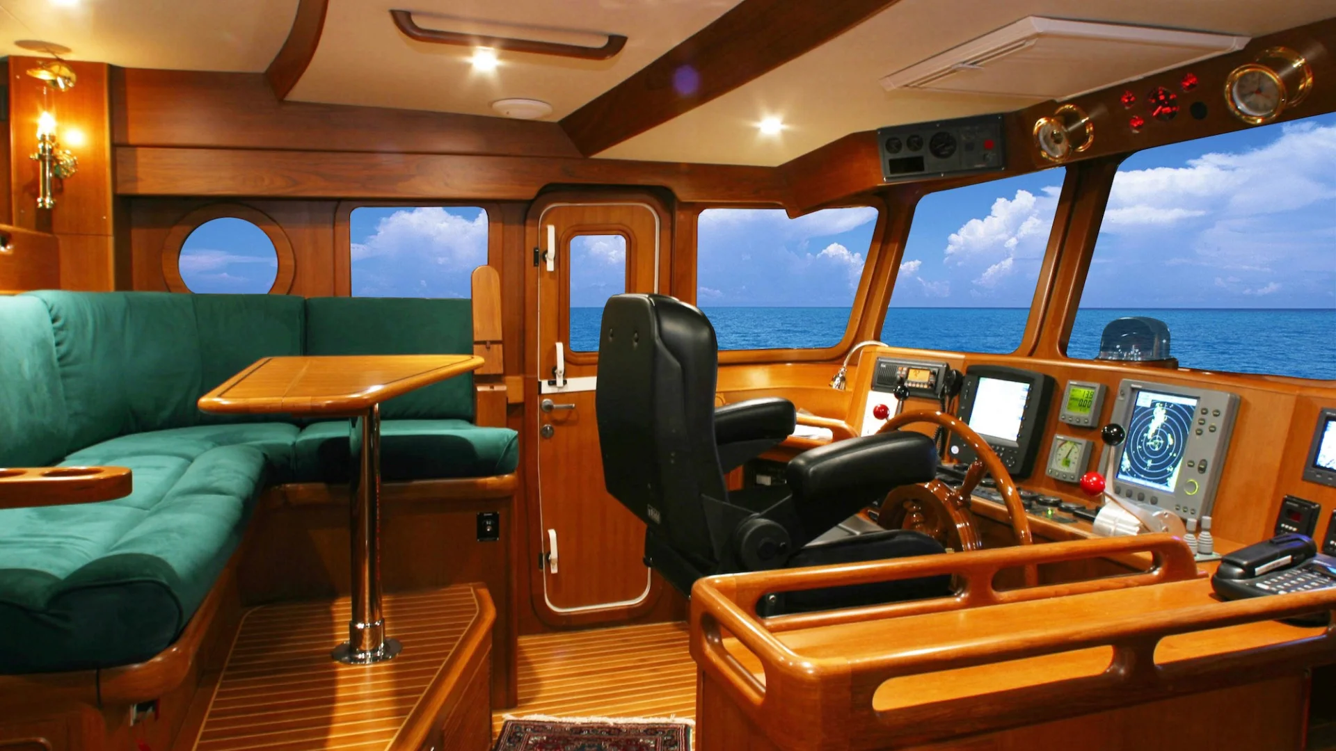 54 classic luxurious boat cockpit green seating ocean view