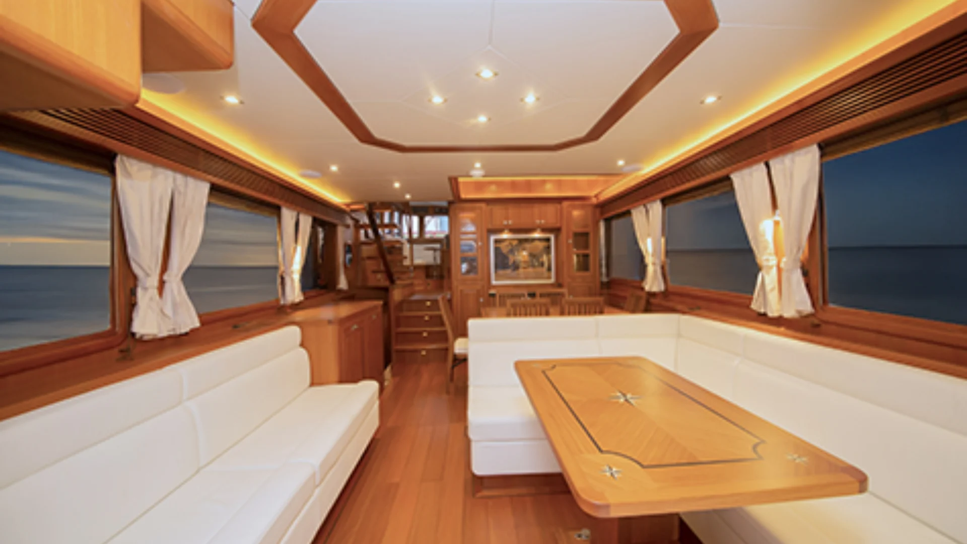 60 classic elegant wooden yacht interior white seating windows