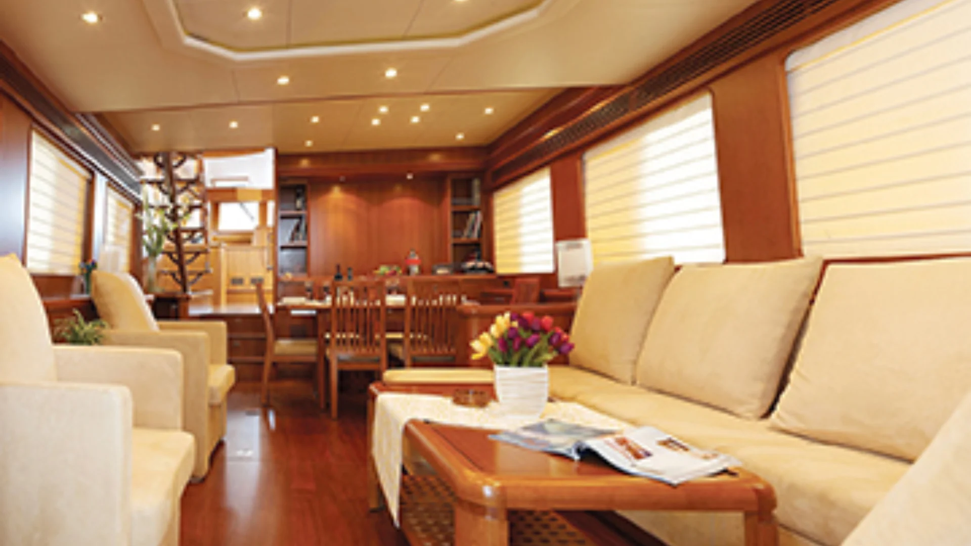 66 classic luxurious yacht interior beige couches wood furniture
