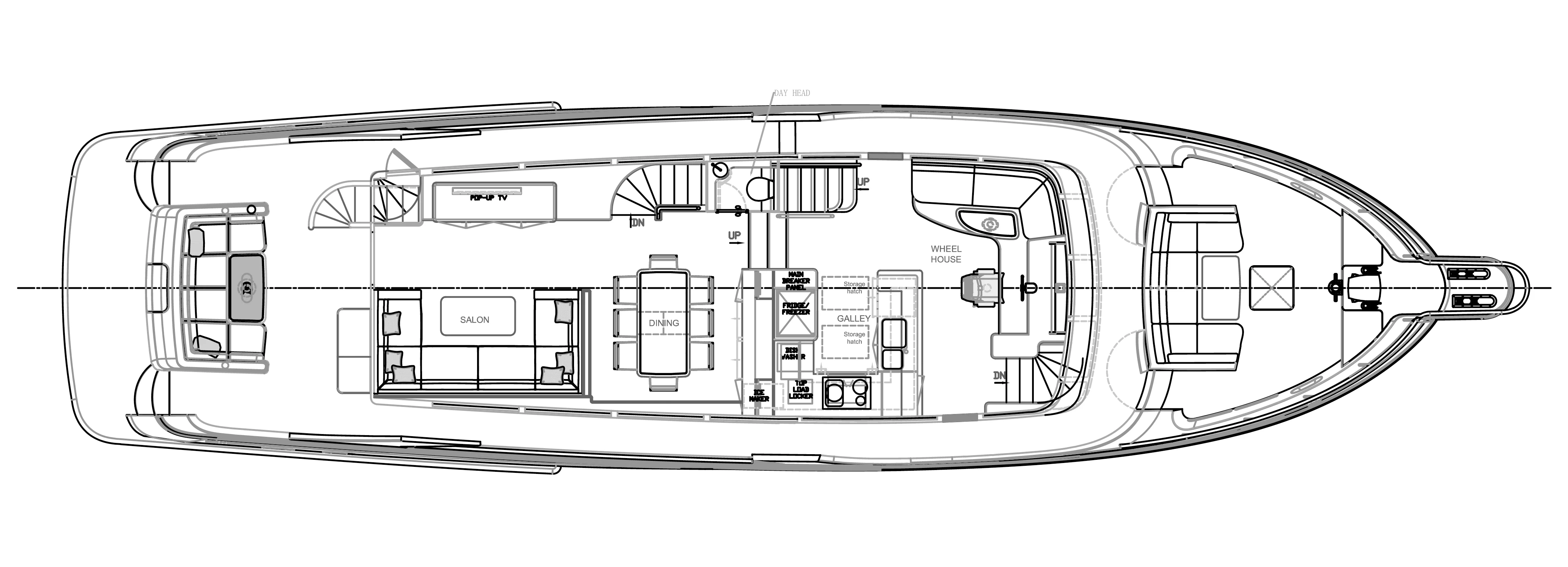 72 ocean Main Deck Galley Up layout
