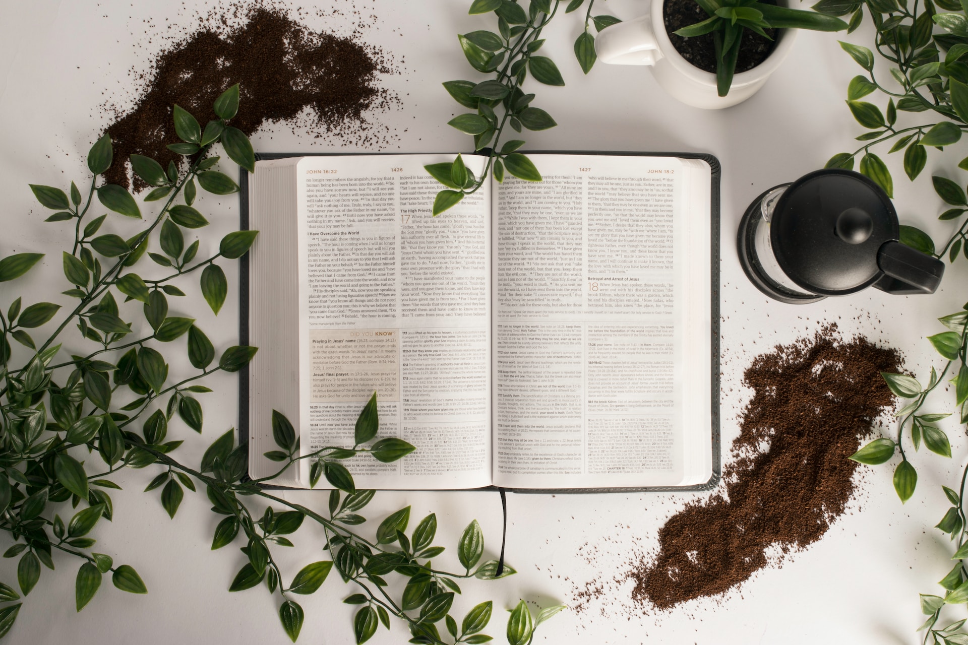 The Bible opened up on a table