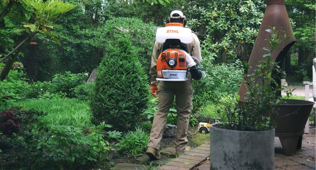Technician applying mosquito control treatment