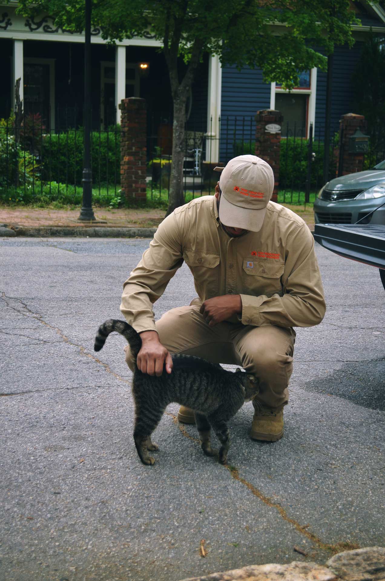 Technician treating a garden