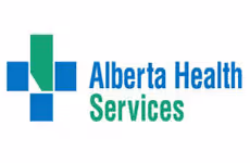 Alberta Health Services logo with blue and green geometric cross design