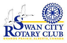 Rowan City Rotary Club logo with blue gear and stylized bird