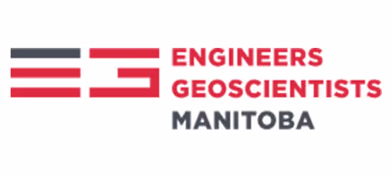 Engineers Geoscientists Manitoba logo with red and gray design