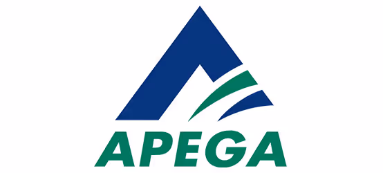 APEGA logo with blue and green mountain-like geometric design