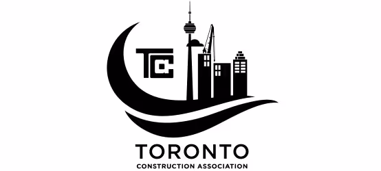 Toronto skyline silhouette logo with CN Tower and construction symbol