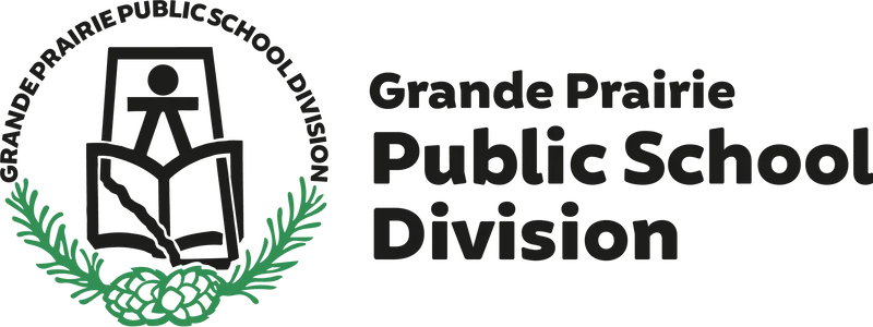 Grande Prairie Public School Division logo with stylized book and student icon