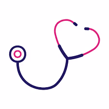 Colorful stethoscope icon in heart shape, symbolizing medical care and health