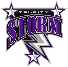 Tri-City Storm hockey team logo with purple, black, and silver colors