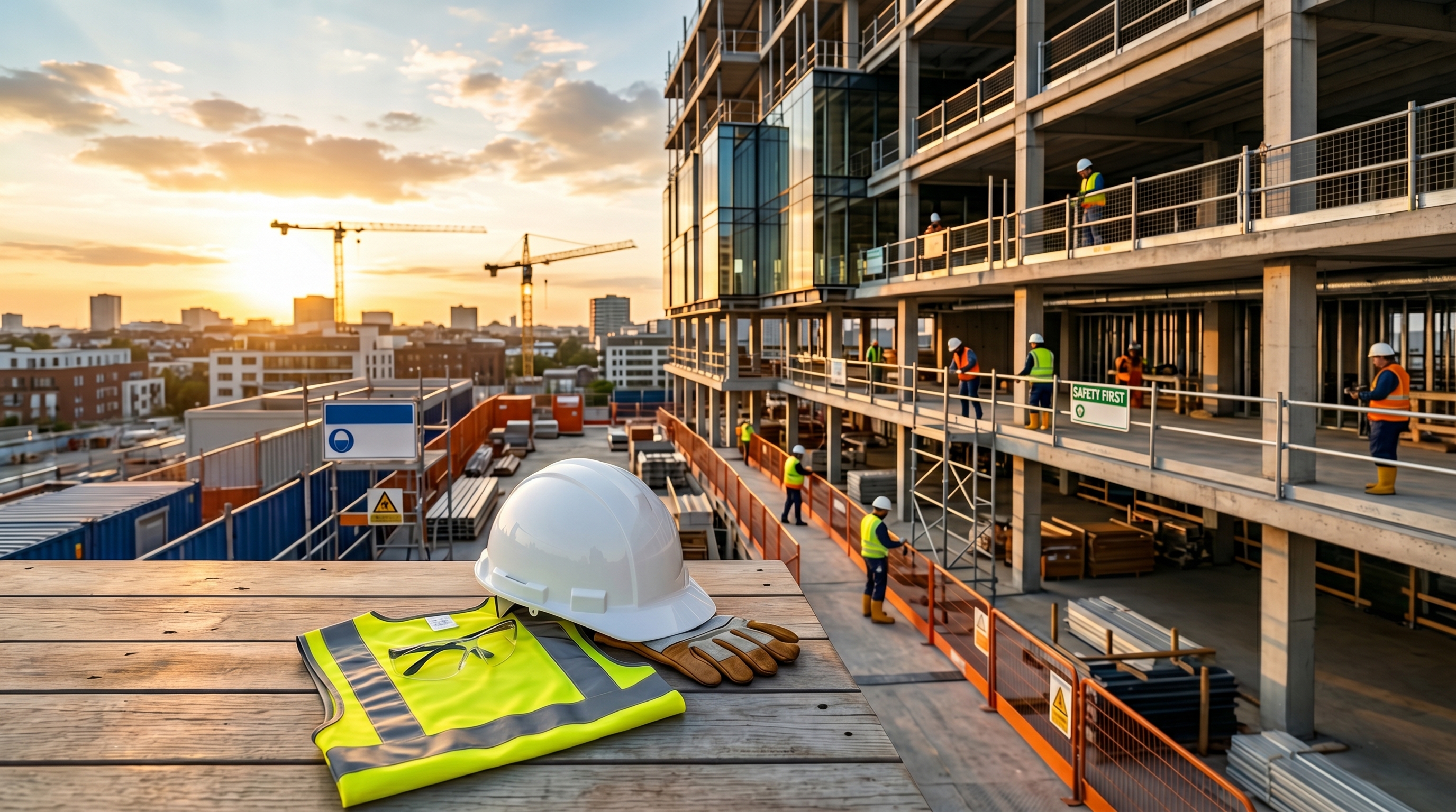 Design Works Engineering: construction site with safety equipment and building framework