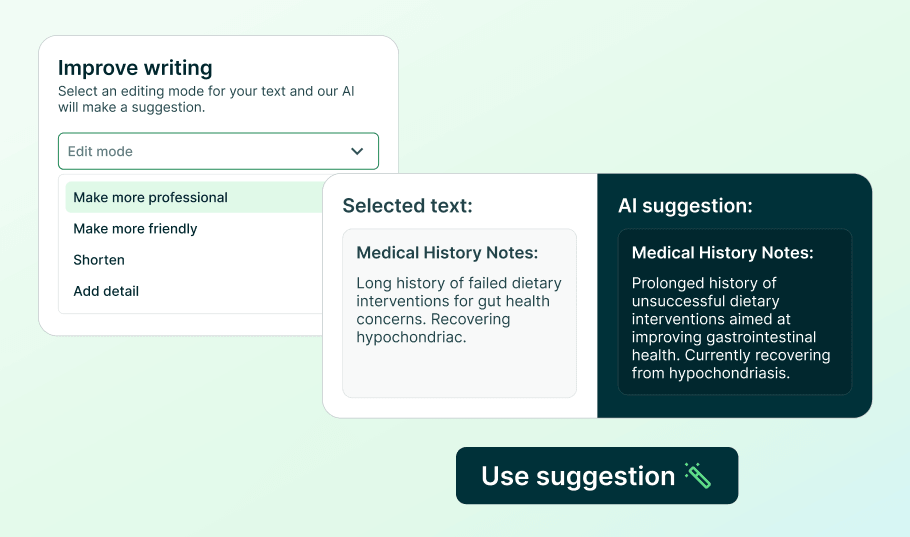 Screenshot showing the AI Writing Assistant in action.