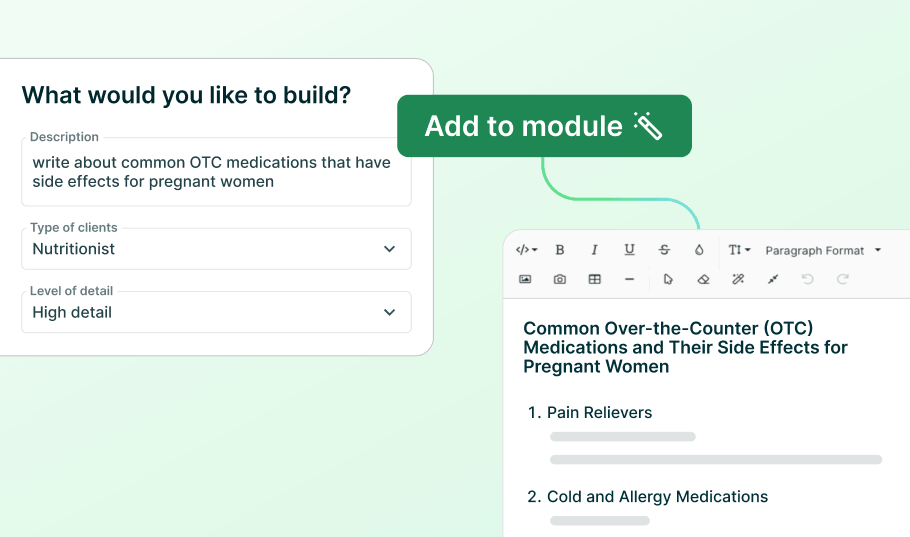 Practice Better's AI program content generator, prompting the user to build a program