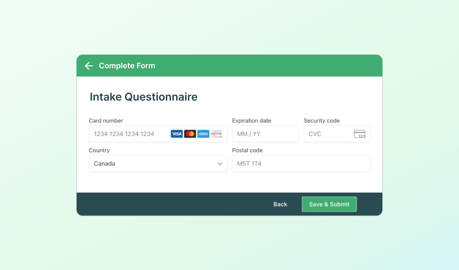 Screen grab showing the ability to collect card information