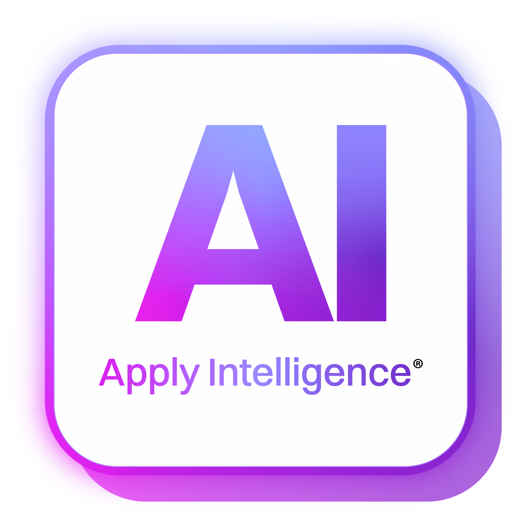 Square icon with large gradient letters 'AI' above text 'Apply Intelligence' in purple tones.